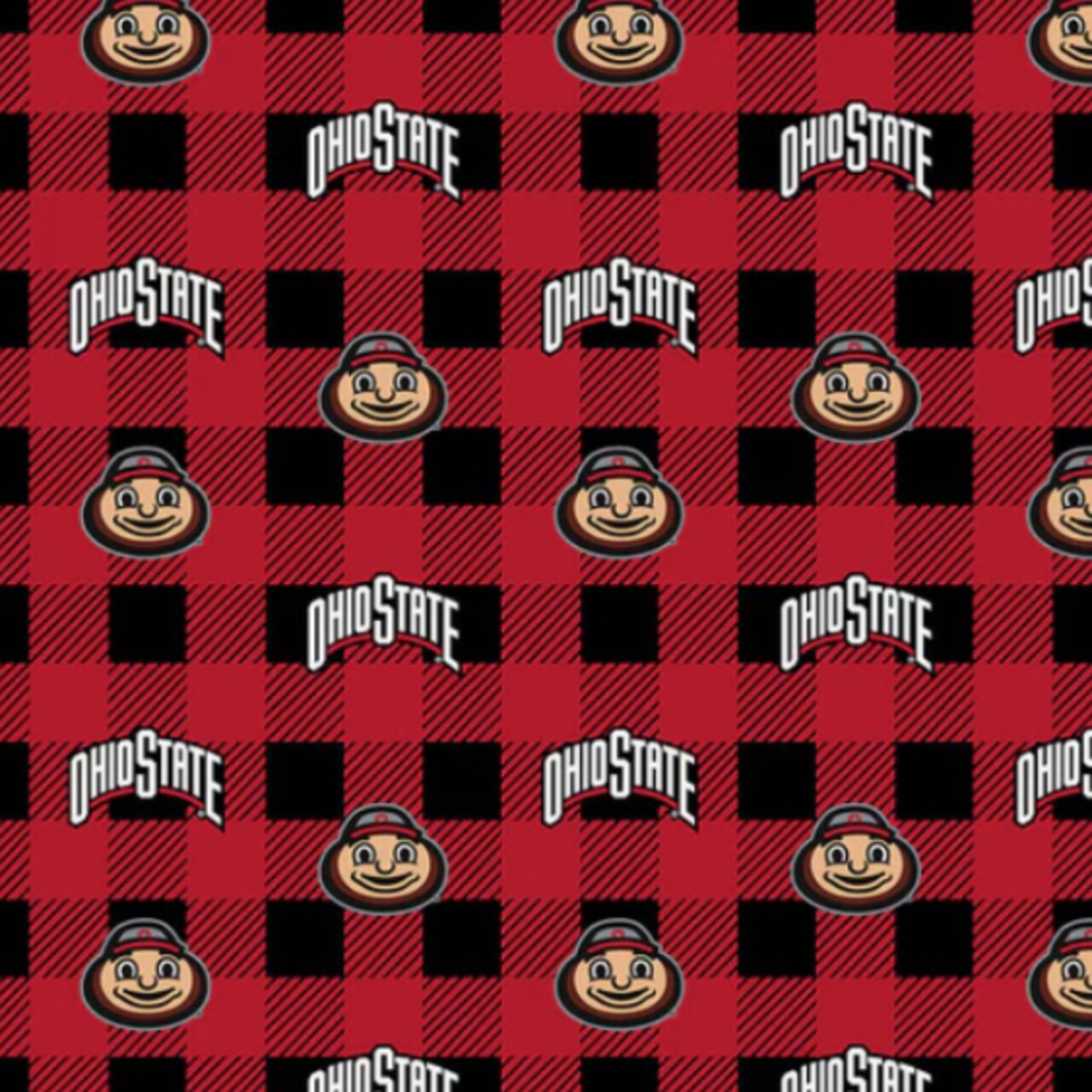 Licensed NCAA Ohio State University Buffalo Plaid Fleece OHS1190 Fabric by the Yard